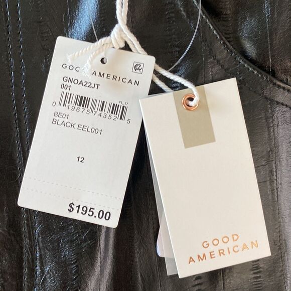 Good American Faux Better Than Leather Black Textured Overalls Straight Leg - Picture 9 of 16